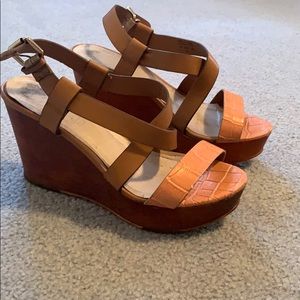 Brown strappy wedge heel sandals